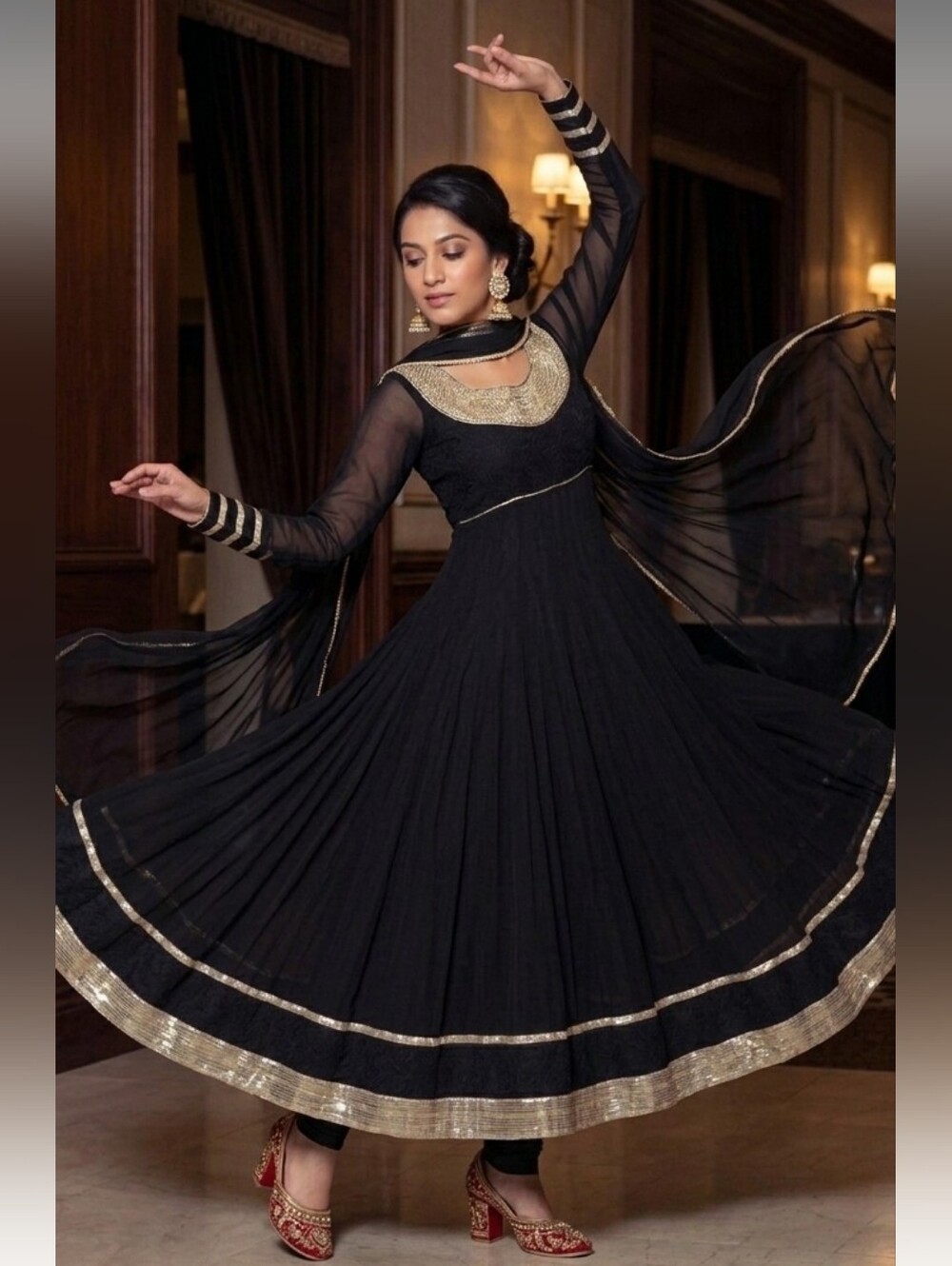 Indian XXS Black & Gold Anarkali Salwar Kameez Suit
